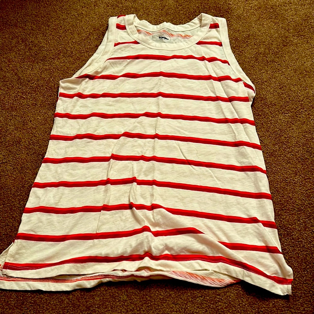 Off-white tank top with red stripes